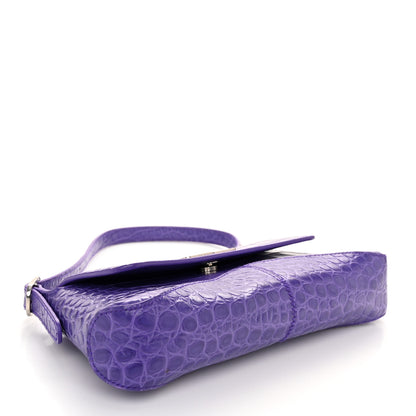 Balenciaga Shiny Super Supple Calfskin Crocodile Embossed Small XX Flap Stretch Bag Purple 4 of 13