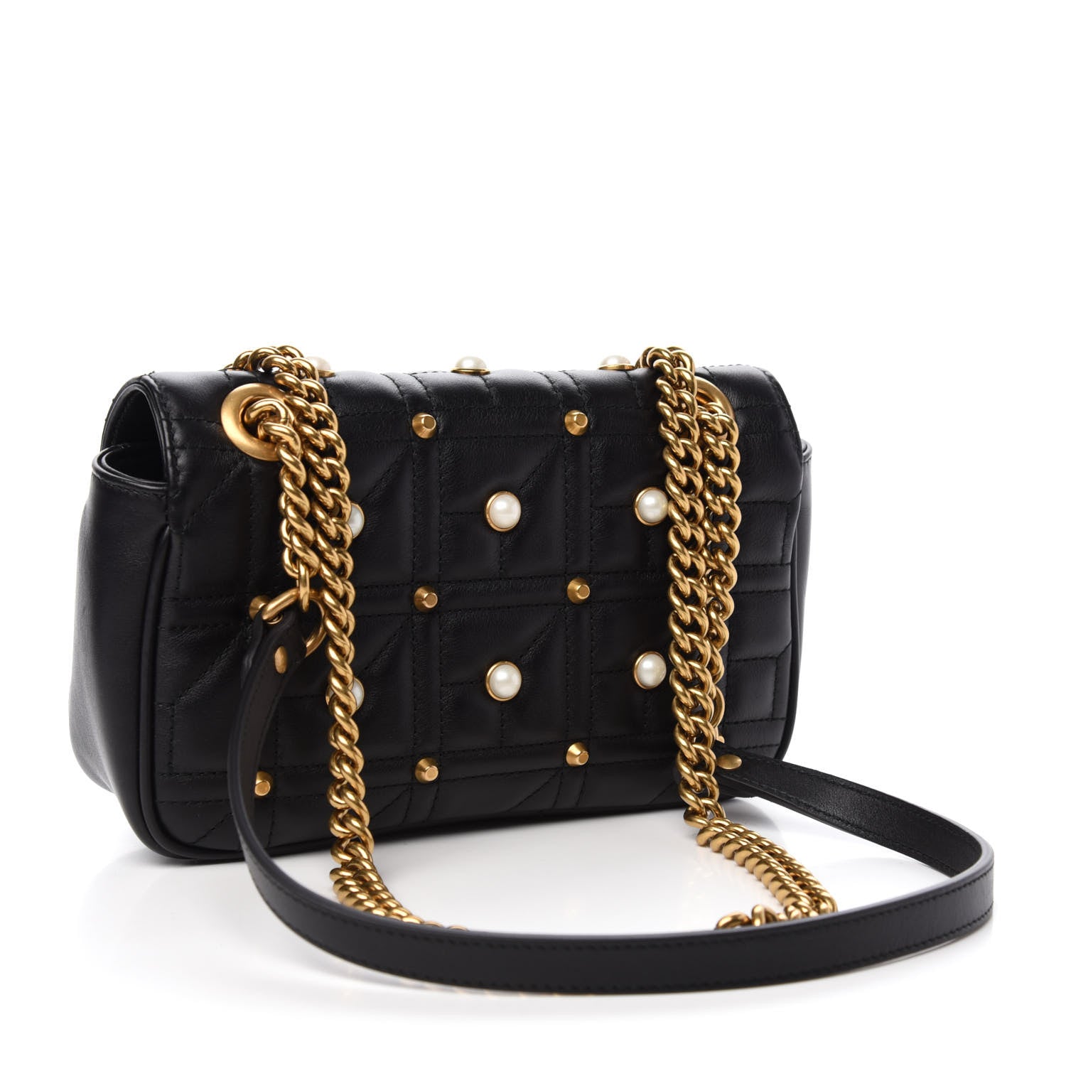 Gucci Calfskin Matelasse Studded Mini Pearly GG Marmont Shoulder Bag Black 4 of 13