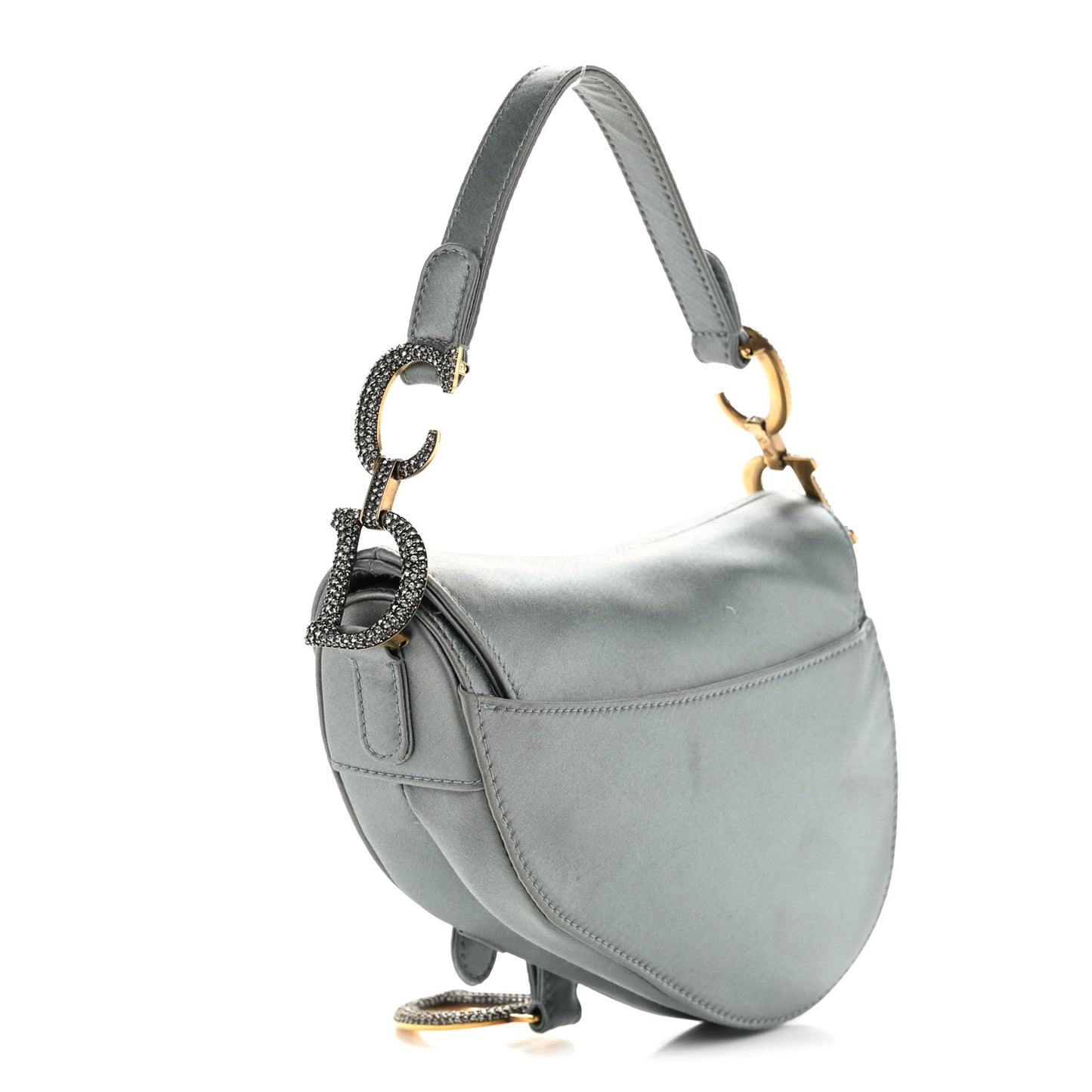 Satin Crystal Mini Saddle Bag Blue Gray