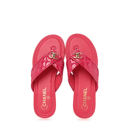 Chanel Patent Quilted CC Thong Sandals 38 Pink 2 of 10