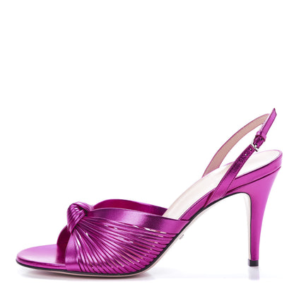 Gucci Metallic Nappa Crawford Knot Slingback Sandals 38.5 Fuchsia 1 of 8