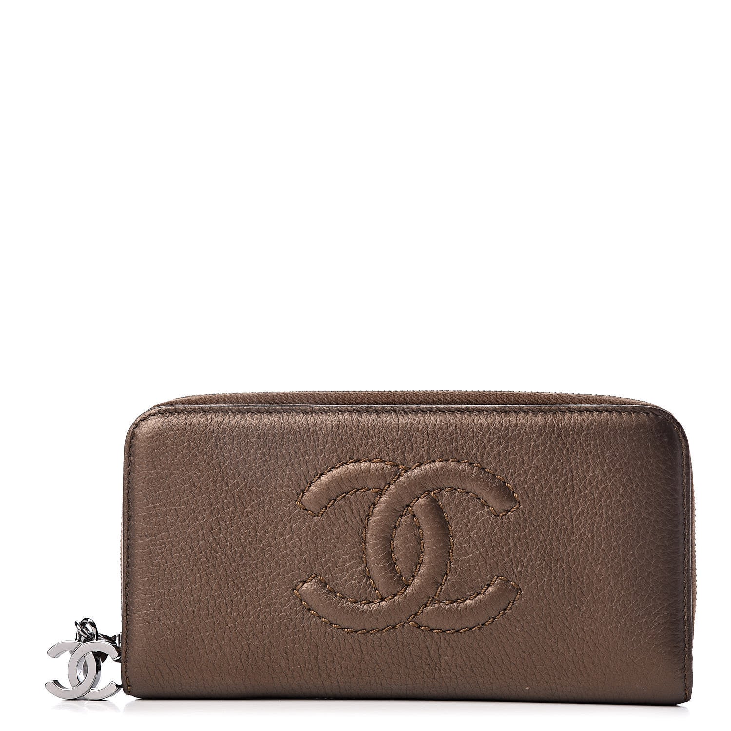 Chanel Metallic Calfskin Large Timeless Zip Around Wallet Brown 1 of 9