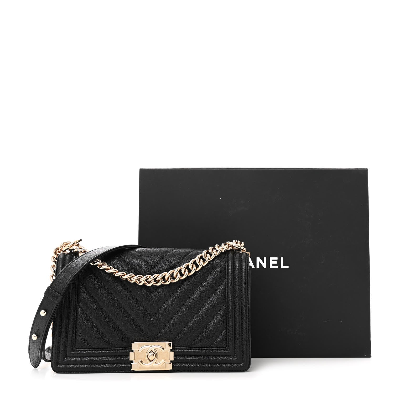 Chanel Caviar Chevron Quilted Medium Boy Flap Black 11 of 11