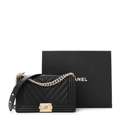 Chanel Caviar Chevron Quilted Medium Boy Flap Black 11 of 11
