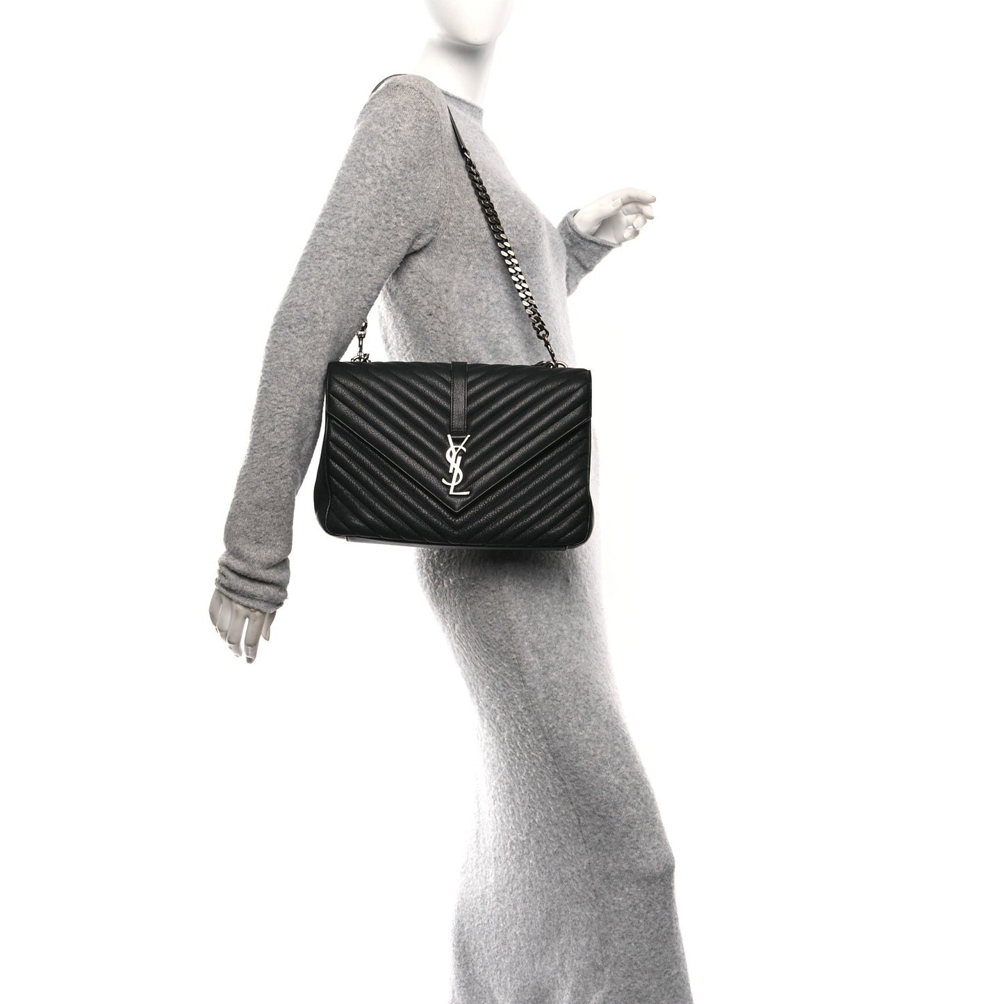 Sheepskin Matelasse Chevron Monogram Large College Satchel Black