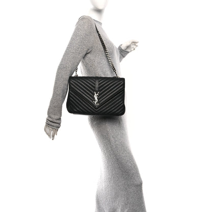 Saint Laurent Sheepskin Matelasse Chevron Monogram Large College Satchel Black 2 of 10