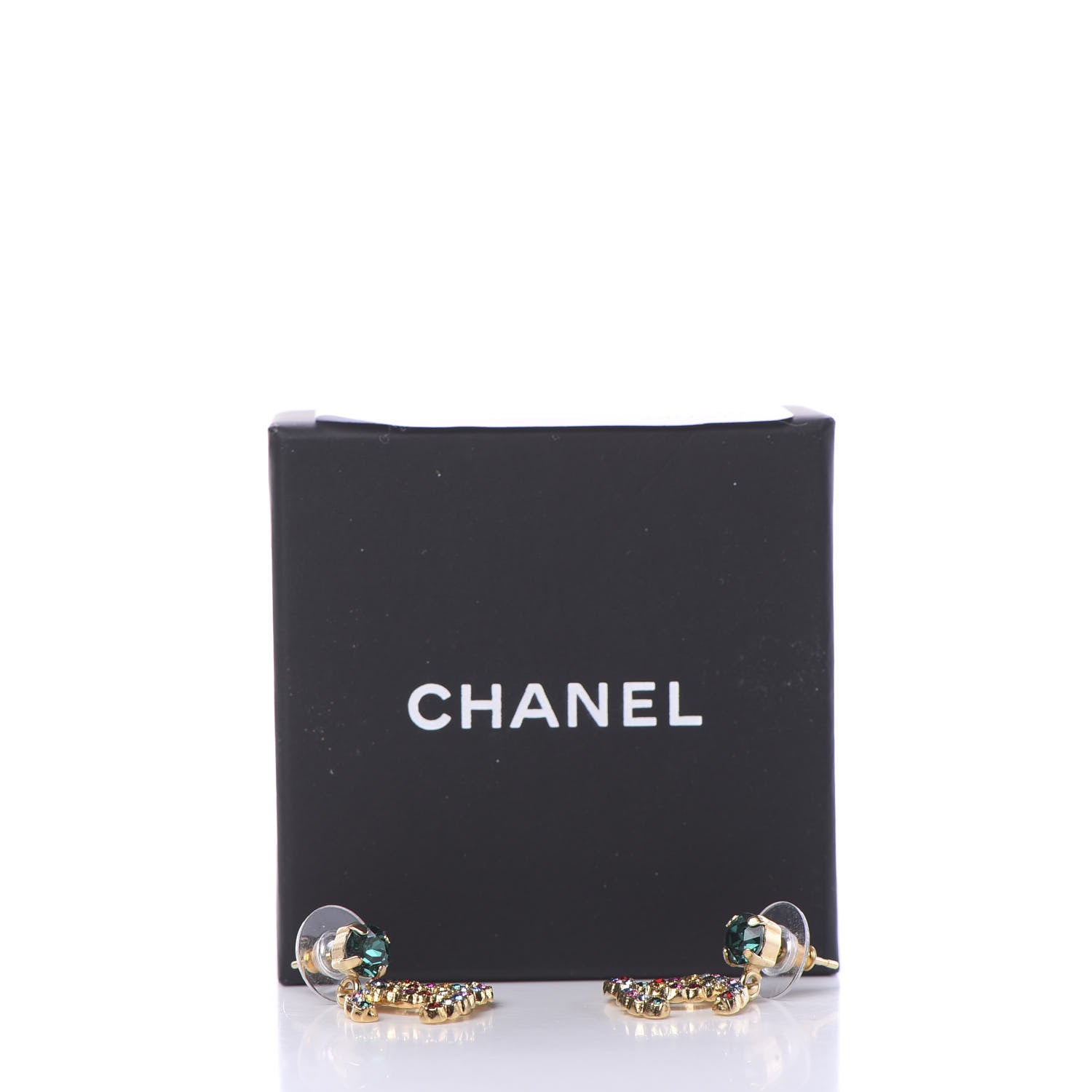 Chanel Crystal CC Drop Earrings Gold Multicolor 5 of 5