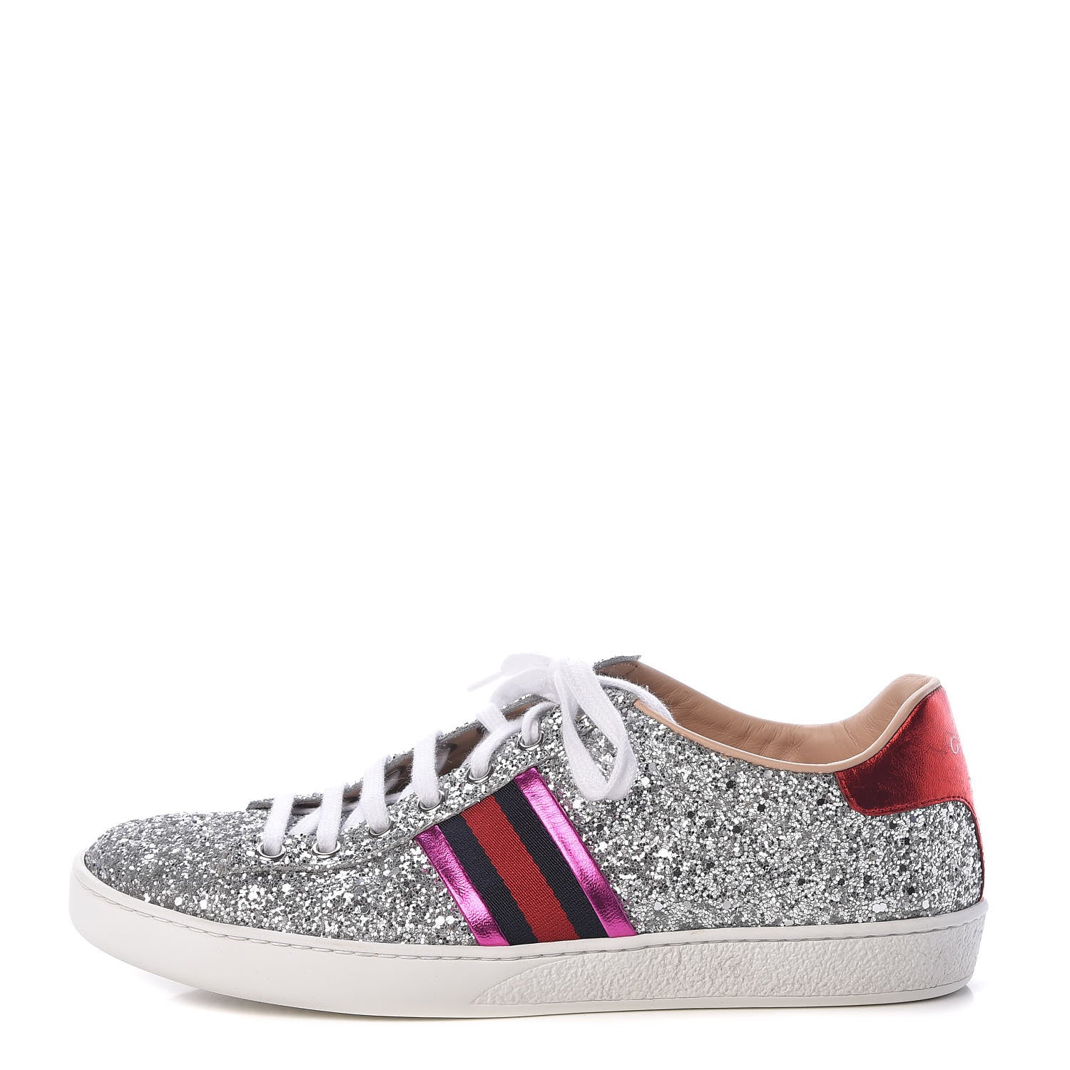 Gucci Glitter Web Womens Ace Sneakers 38.5 Silver 1 of 14