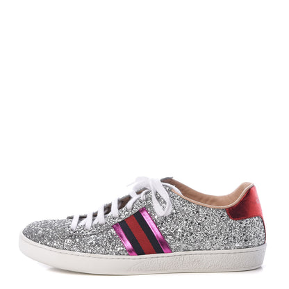 Gucci Glitter Web Womens Ace Sneakers 38.5 Silver 1 of 14