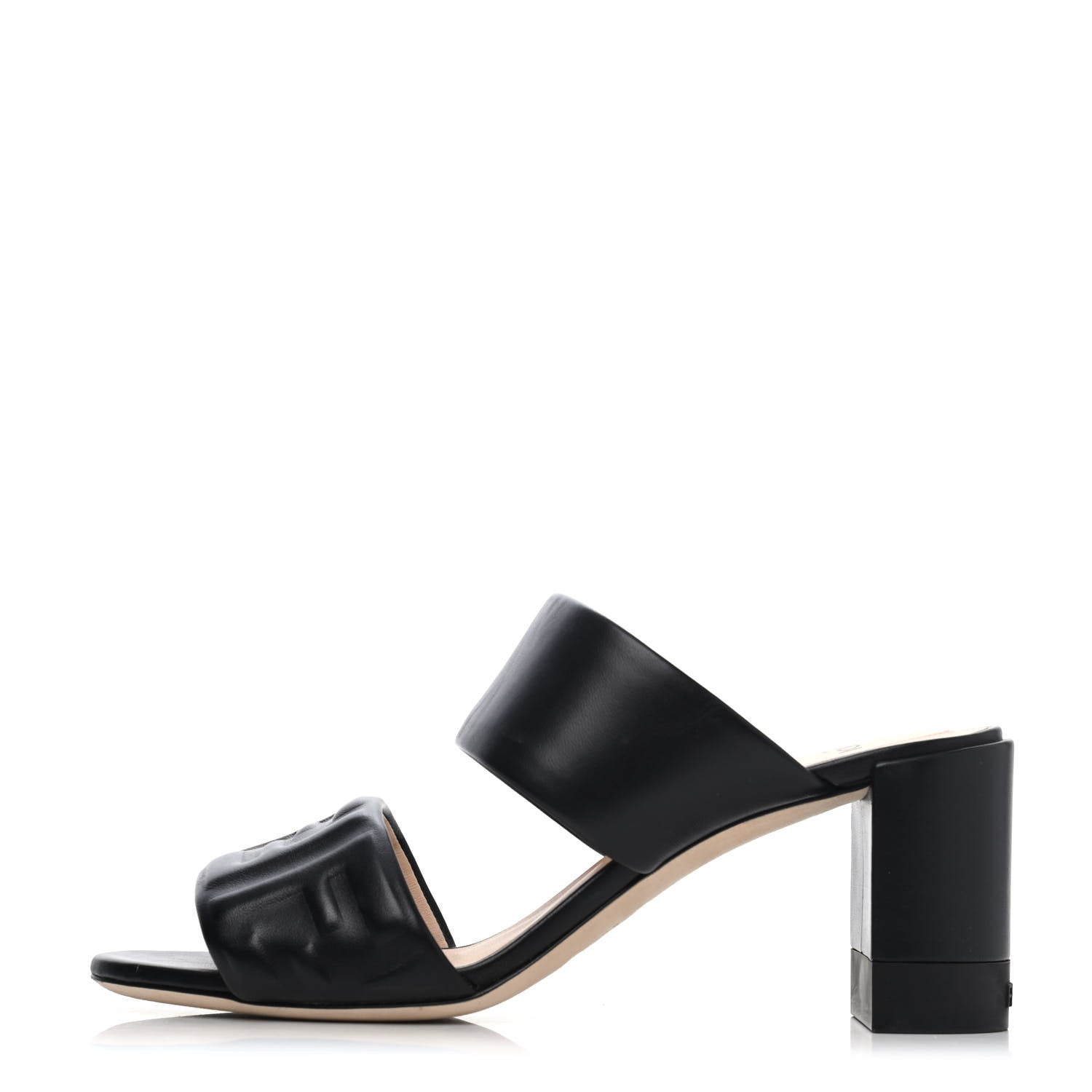 Fendi Nappa FF Embossed Slide Sandals 39 Black 1 of 4