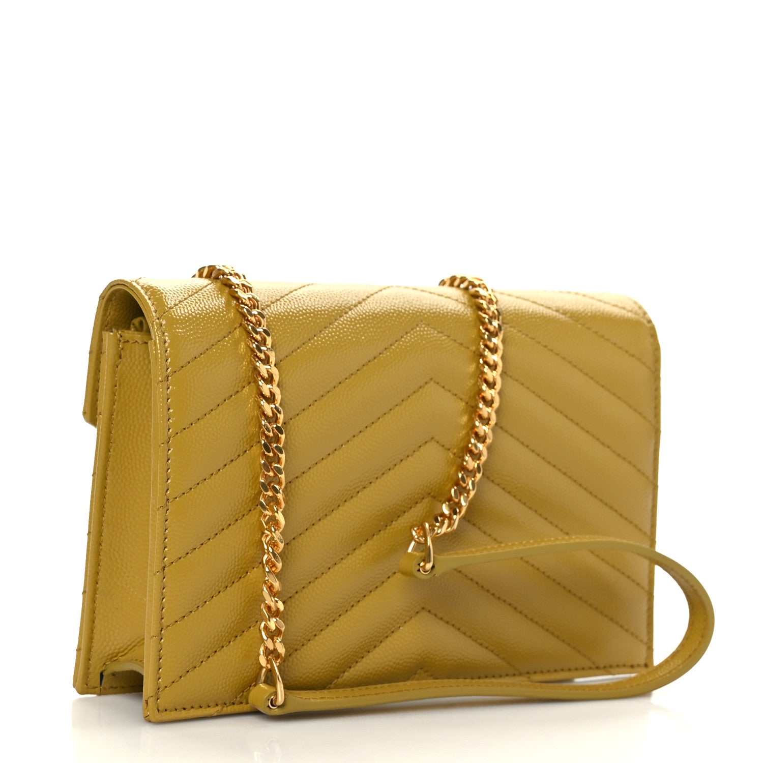Saint Laurent Grain De Poudre Matelasse Chevron Monogram Envelope Chain Wallet Saffran 3 of 9