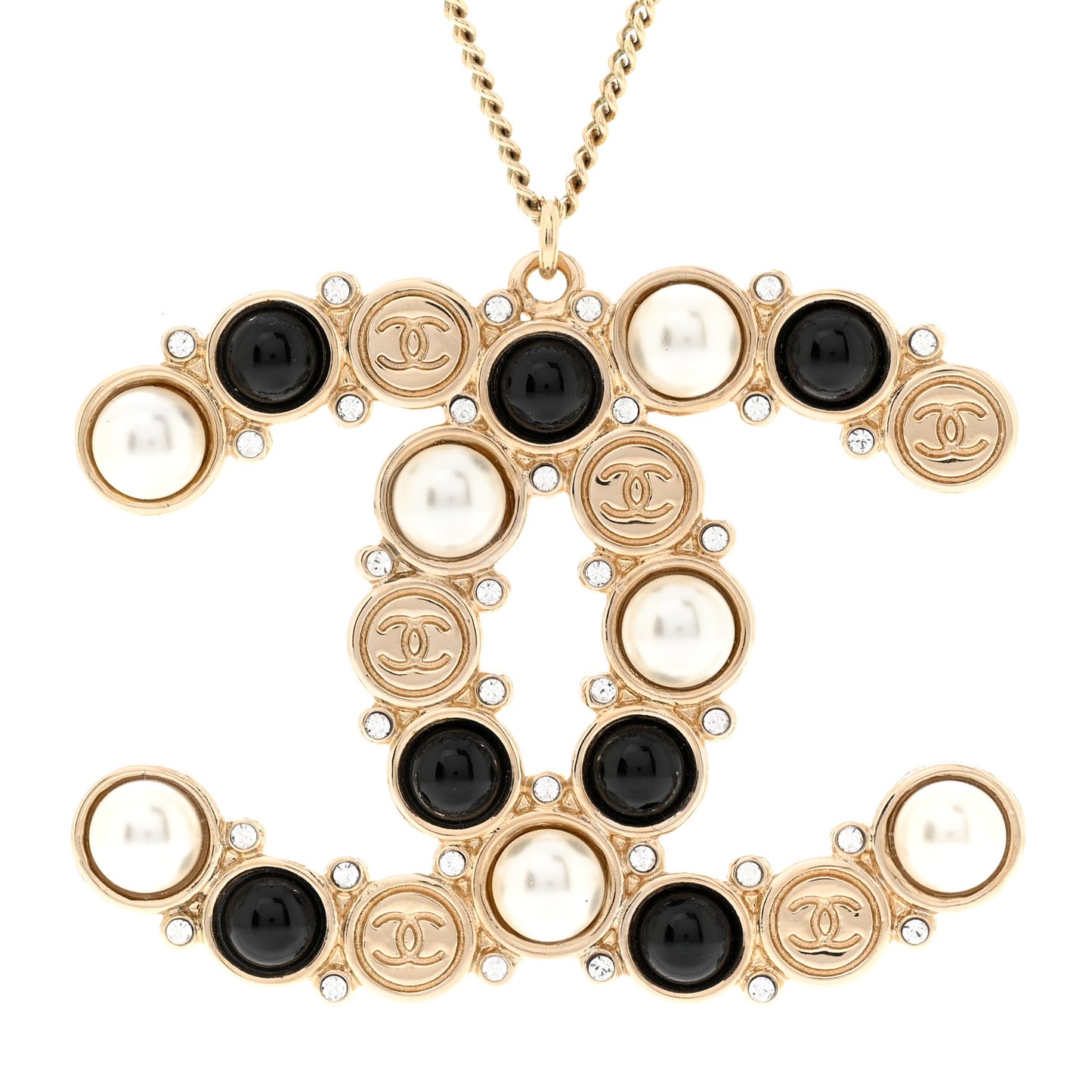 Crystal Pearl CC Chain Necklace Gold Black