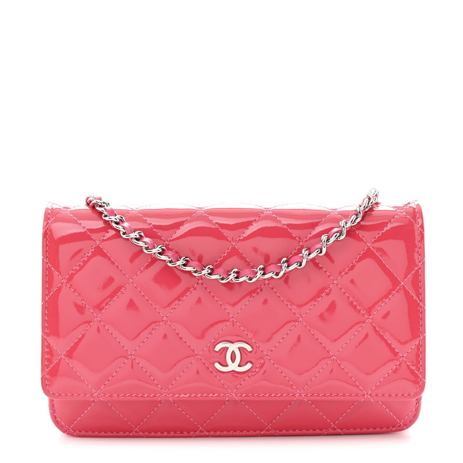 Chanel Patent Calfskin Quilted Wallet On Chain WOC Pink 1 of 12