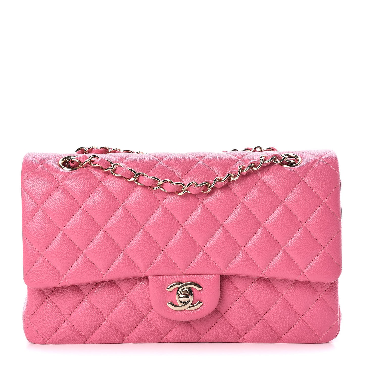 Caviar Quilted Medium Double Flap Pink