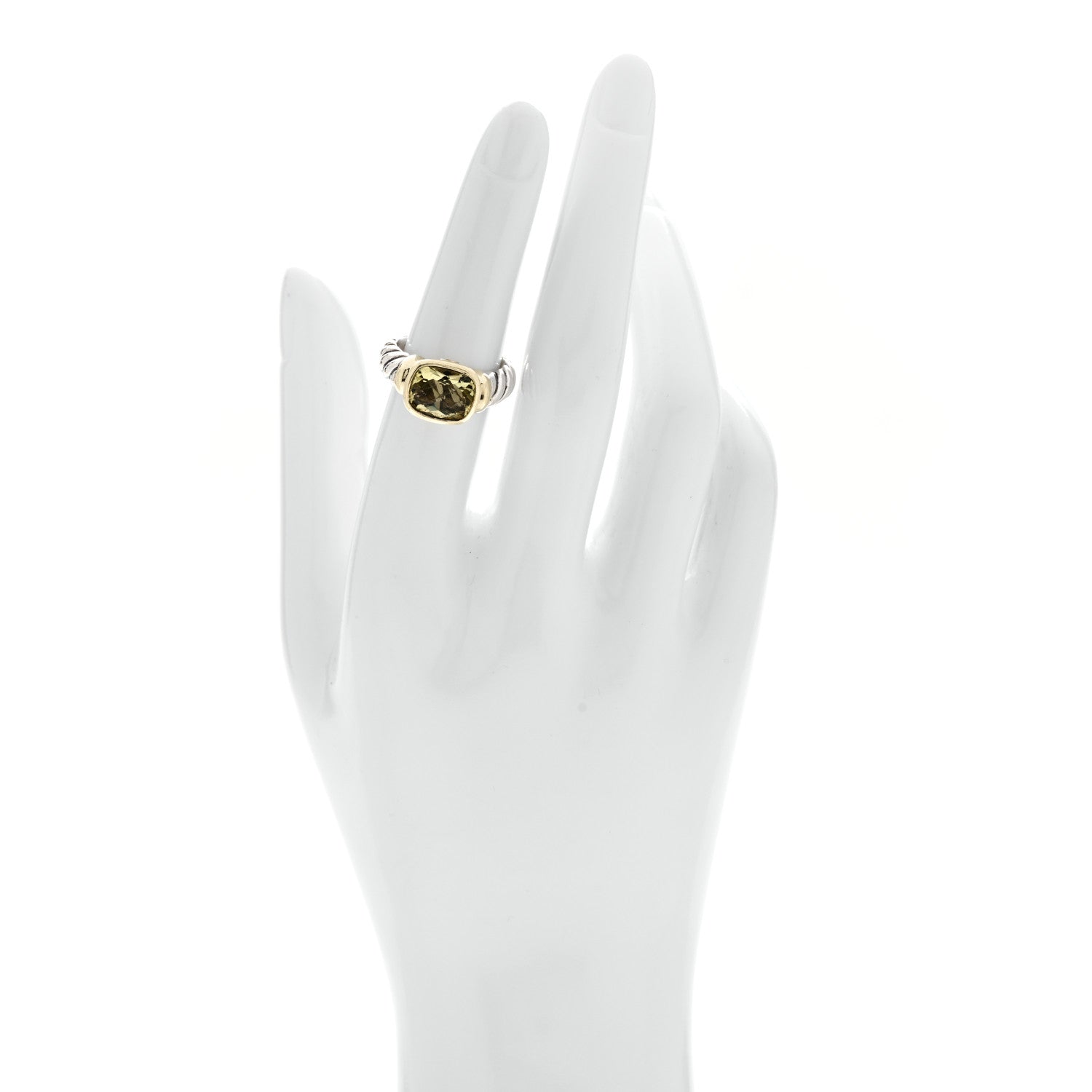 David Yurman Sterling Silver 14K Yellow Gold Prasiolite 10mm Noblesse Ring 52 6 2 of 6