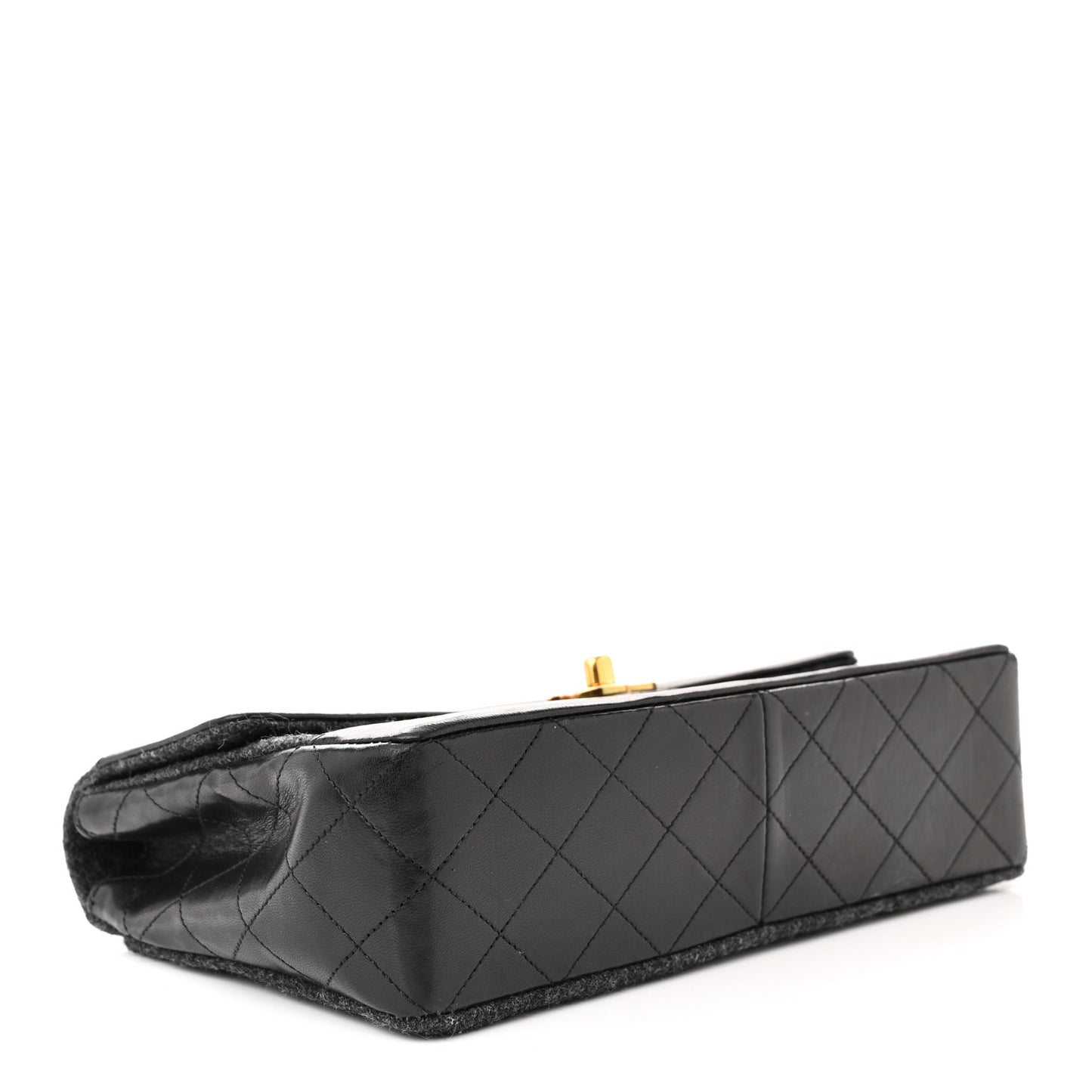 Lambskin Felt Quilted Small Single Flap With Pouch Grey Black