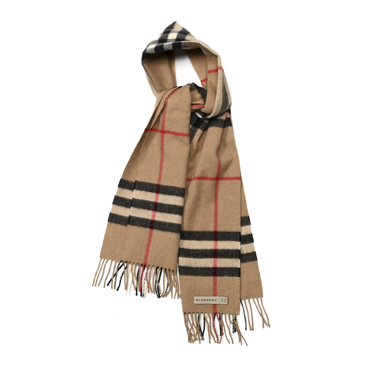 Burberry Cashmere Giant Check Fringe Scarf Archive Beige 1 of 3