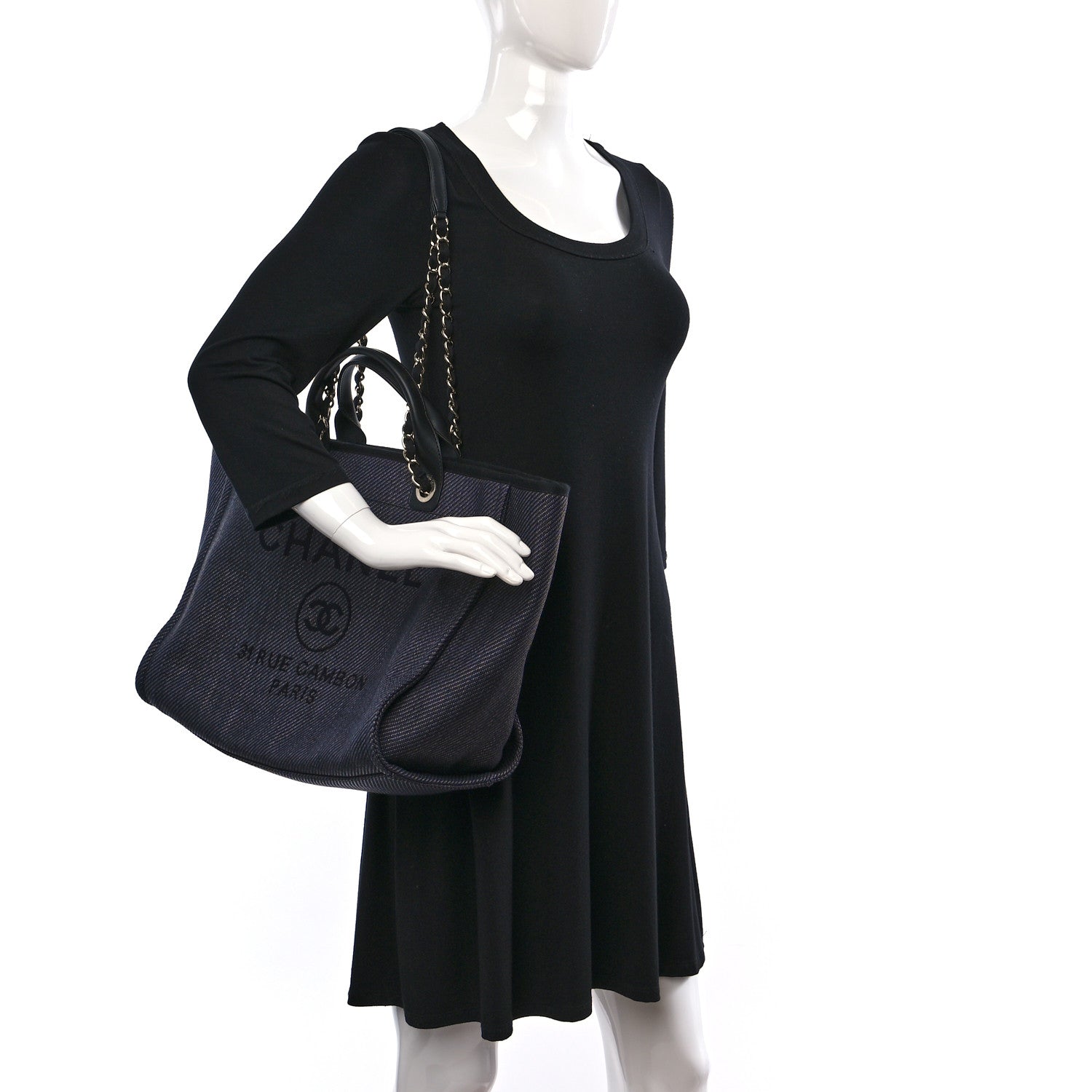 Chanel Denim Medium Deauville Tote Black 2 of 9