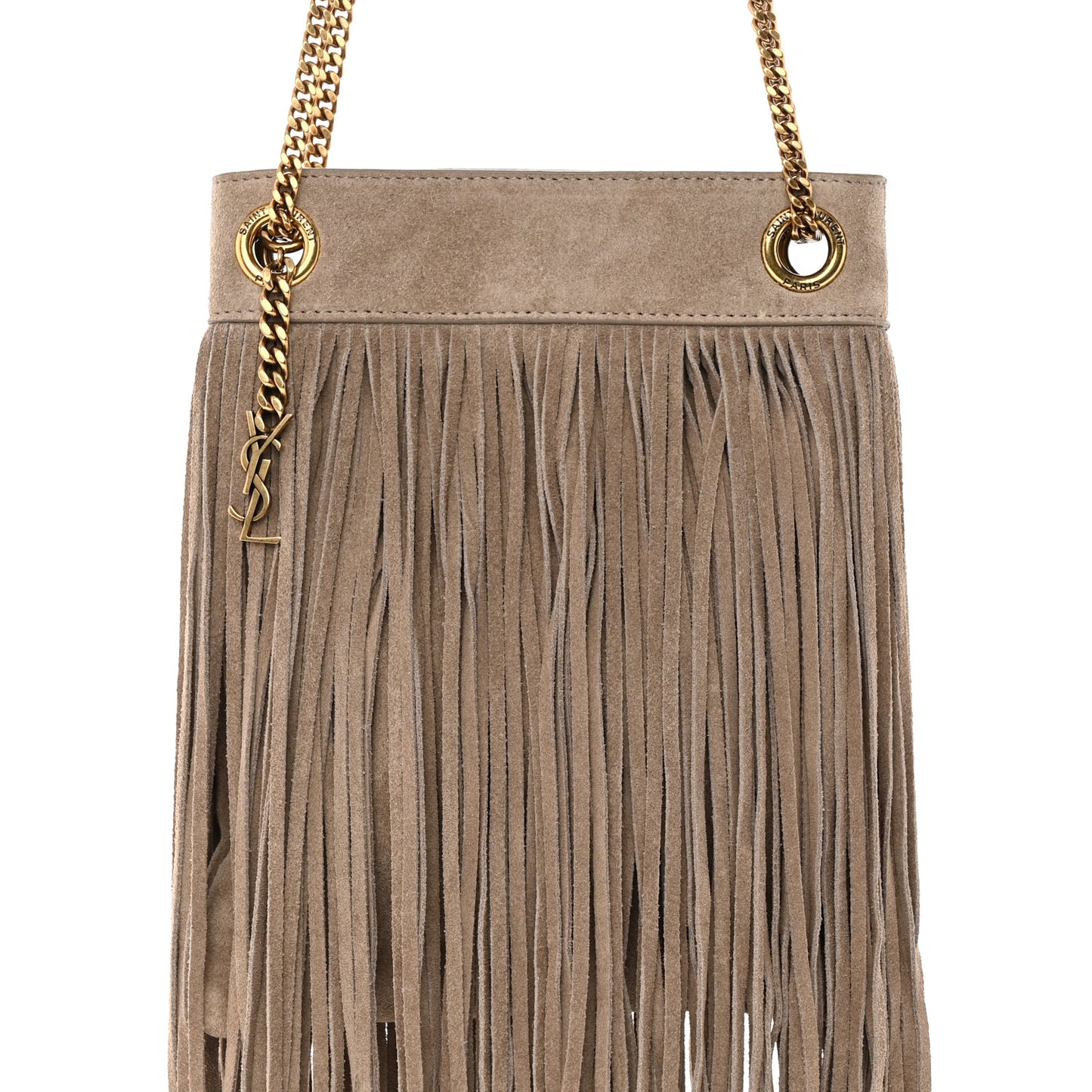 Suede Calfskin Small Grace Fringed Hobo Bag Dusty Grey
