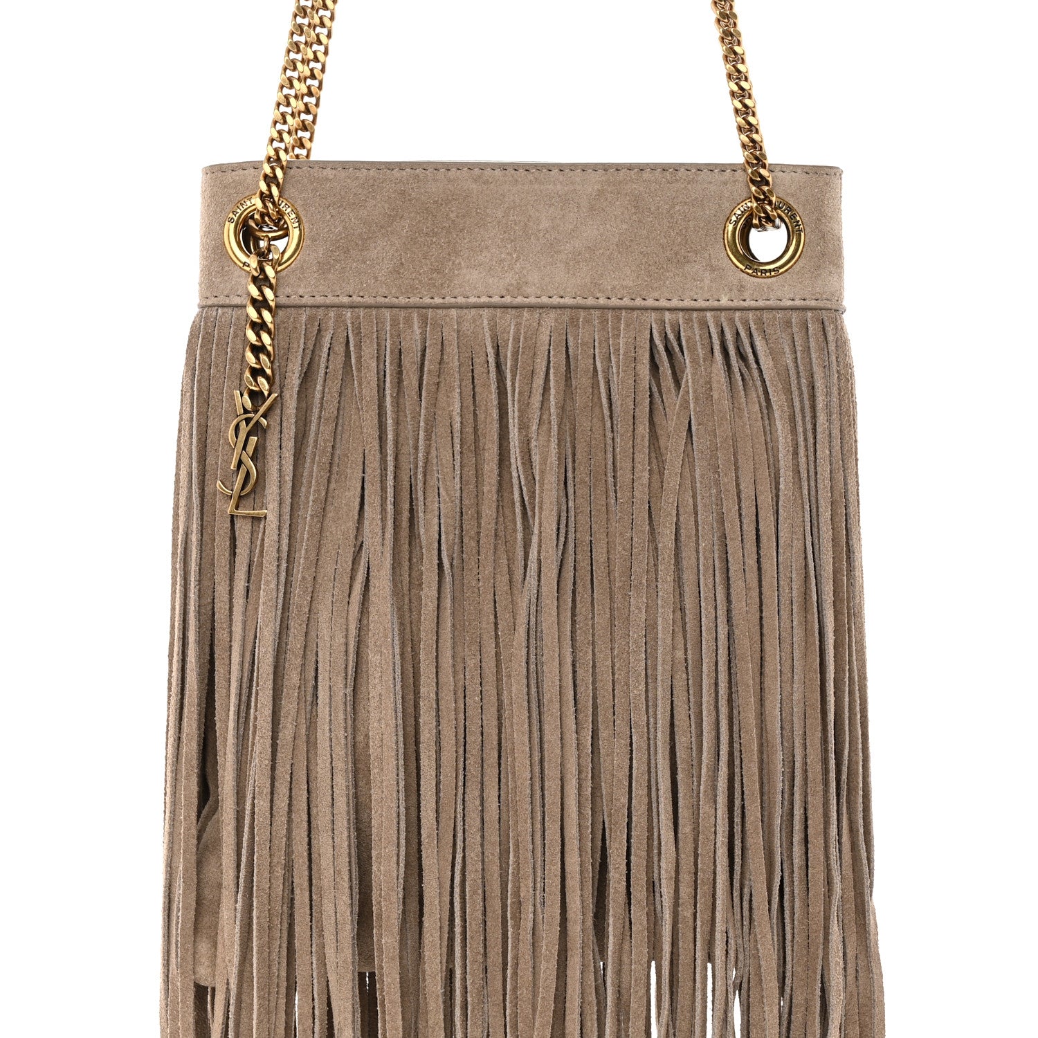 Saint Laurent Suede Calfskin Small Grace Fringed Hobo Bag Dusty Grey 8 of 11