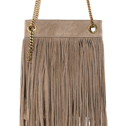 Saint Laurent Suede Calfskin Small Grace Fringed Hobo Bag Dusty Grey 8 of 11