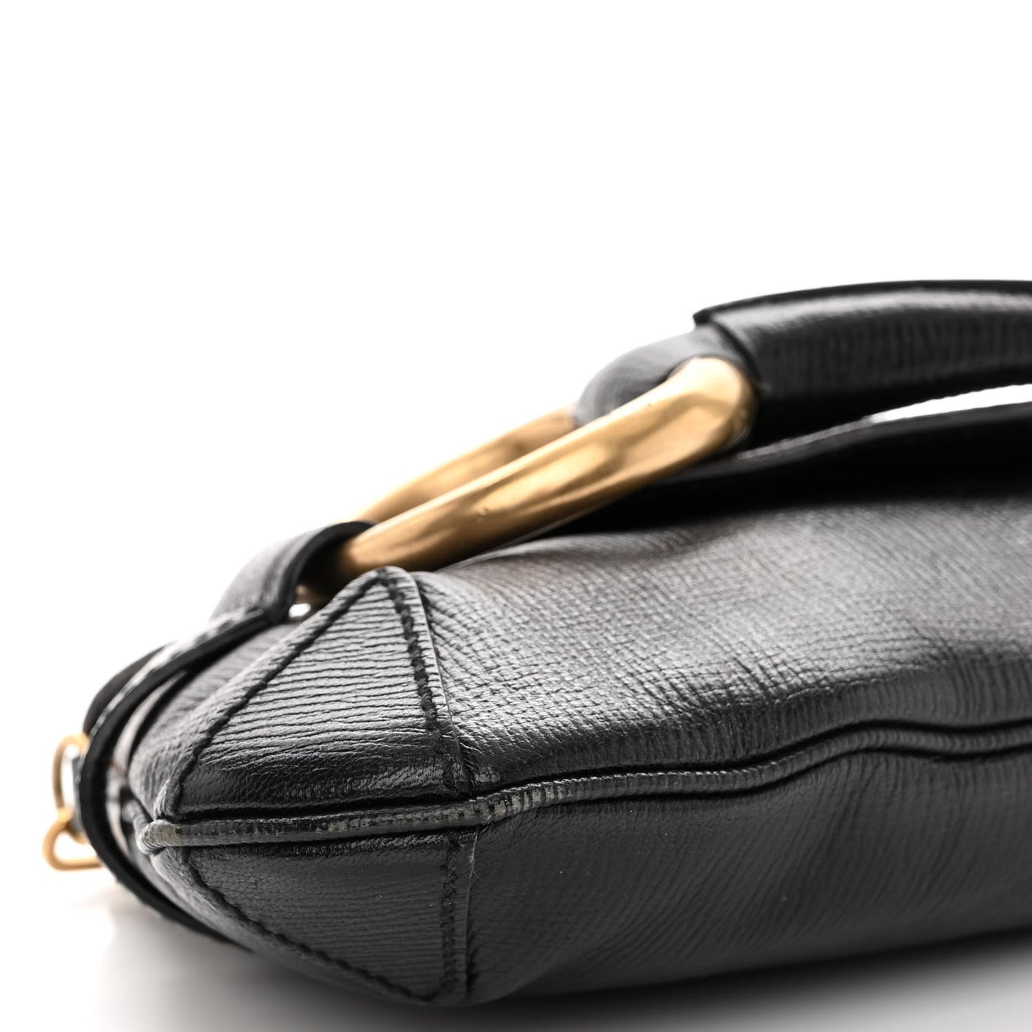 Textured Calfskin Horsebit Chain Clutch Black