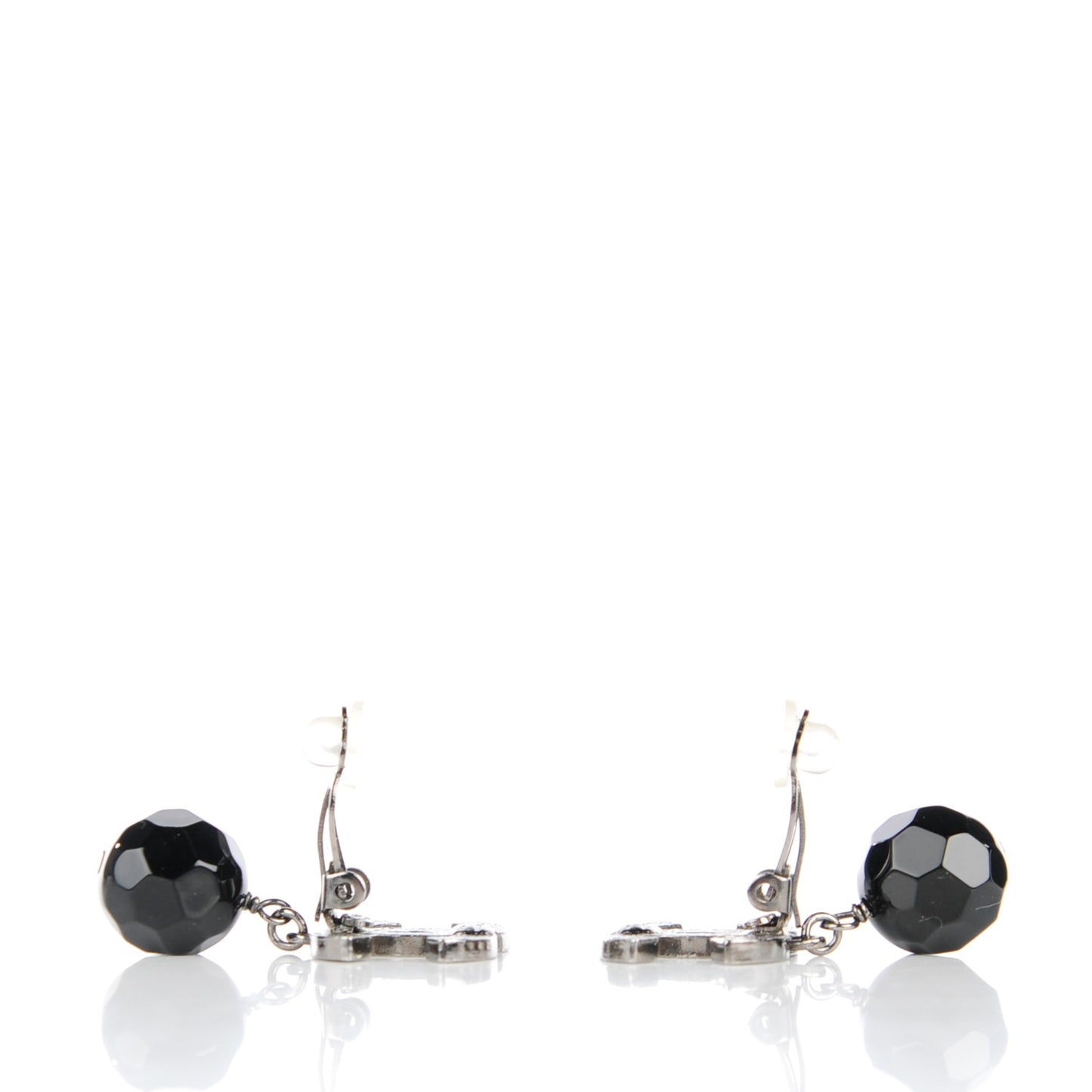 Ruthenium CC Bead Drop Clip On Earrings Black