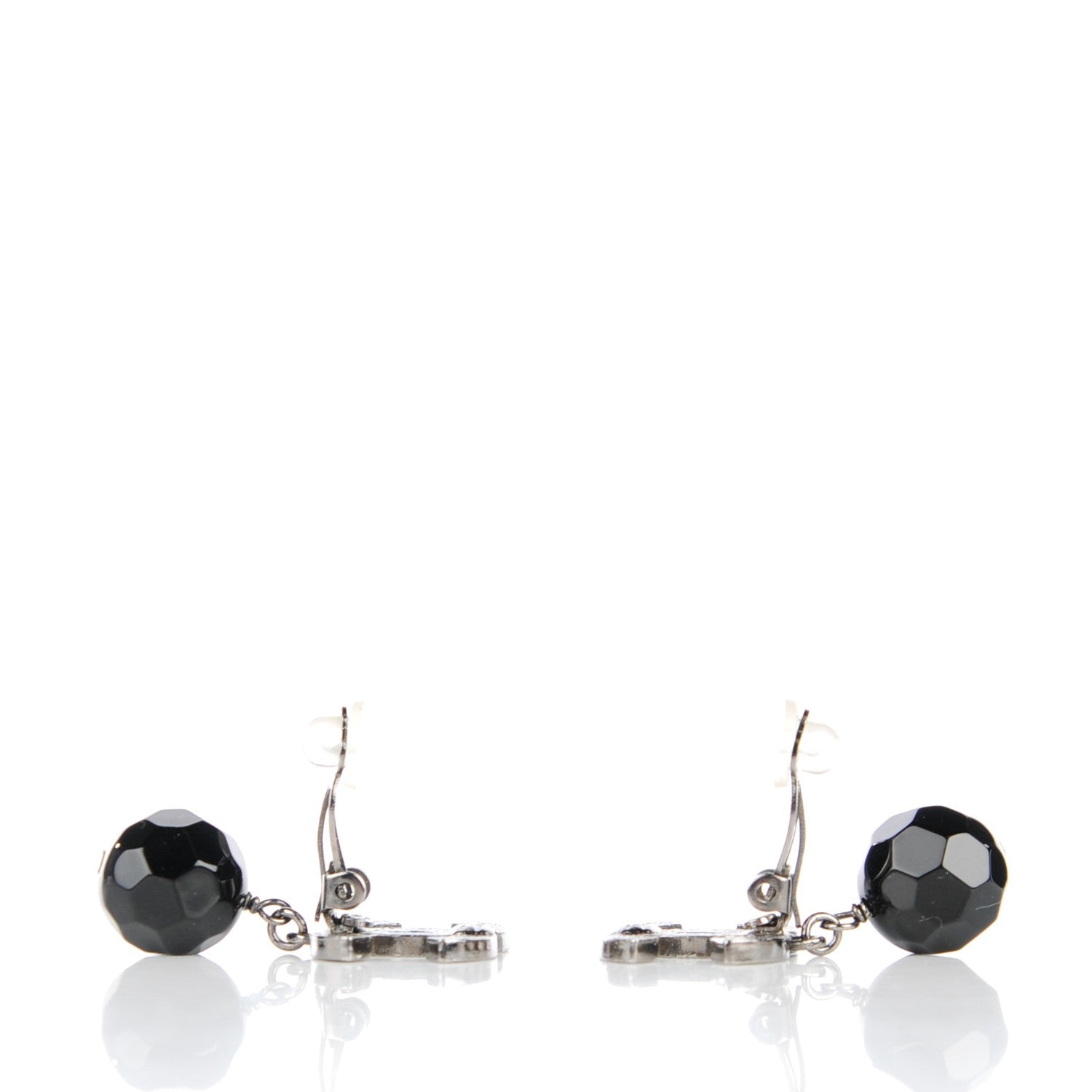 Chanel Ruthenium CC Bead Drop Clip On Earrings Black 3 of 5