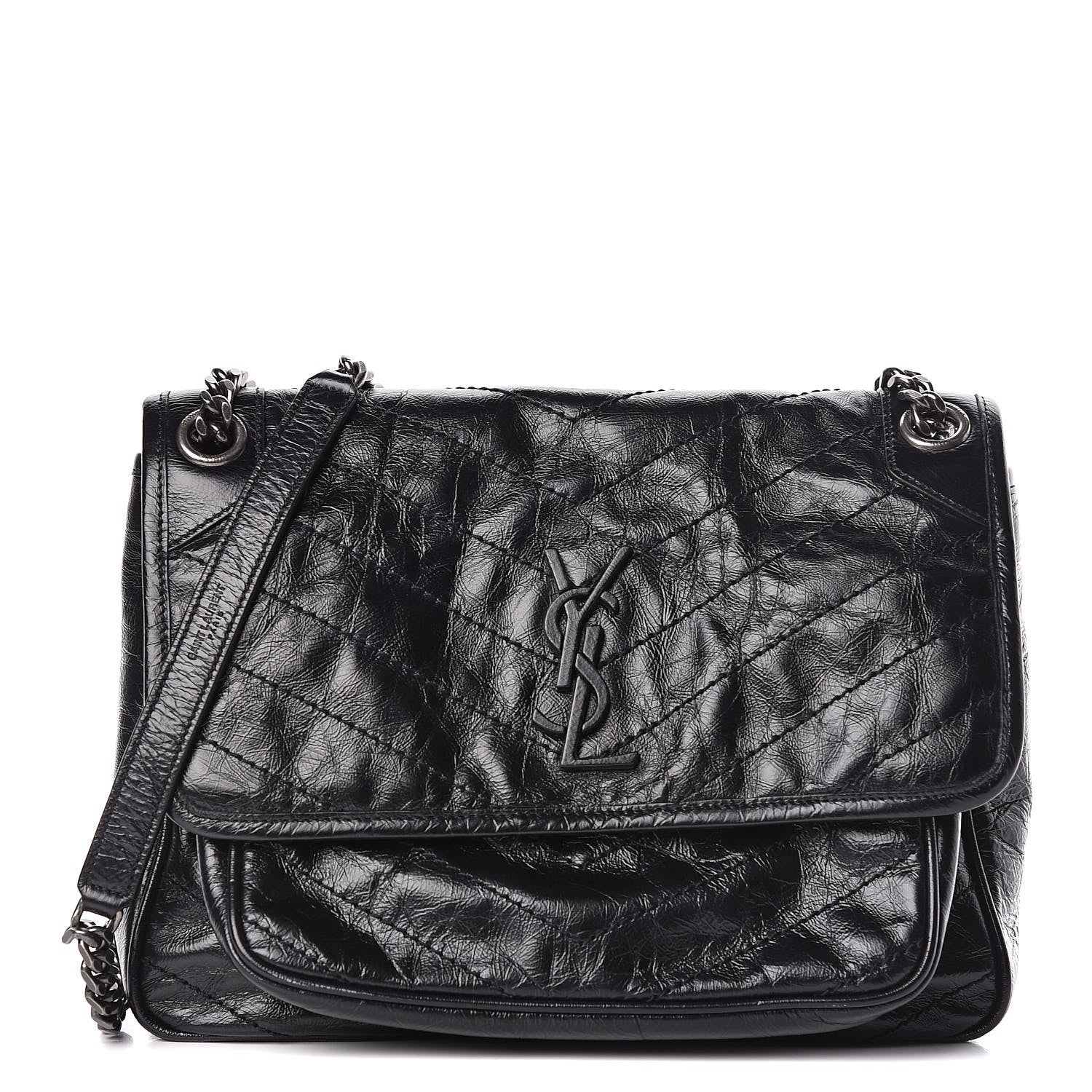 Saint Laurent Crinkled Calfskin Matelasse Monogram Medium Niki Chain Satchel Black 1 of 11