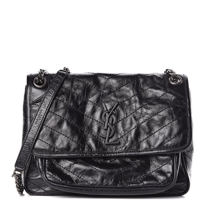 Saint Laurent Crinkled Calfskin Matelasse Monogram Medium Niki Chain Satchel Black 1 of 11