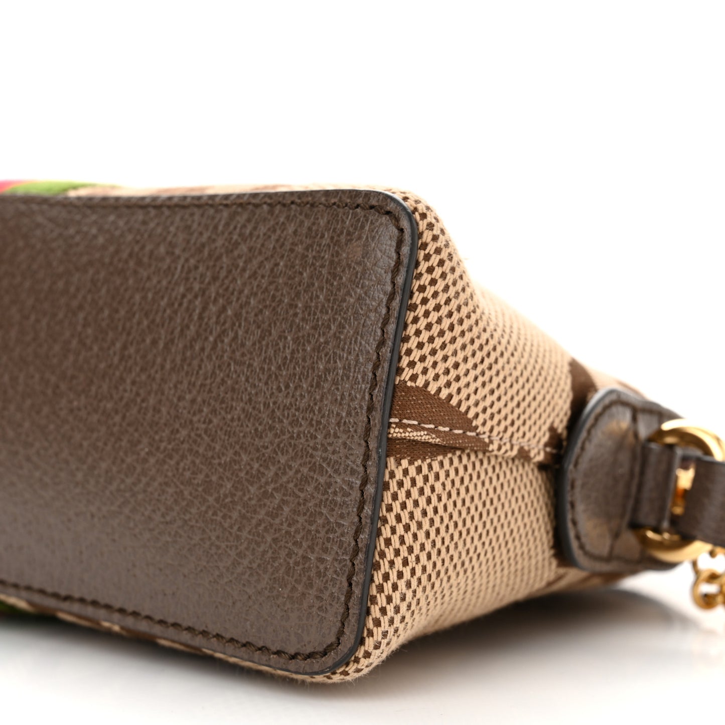 Monogram Jumbo GG Textured Dollar Calfskin Web Small Ophidia Dome Shoulder Bag Camel Ebony New Acero