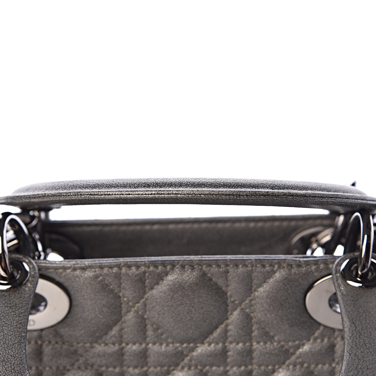 Metallic Lambskin Cannage Medium Lady Dior Gunmetal