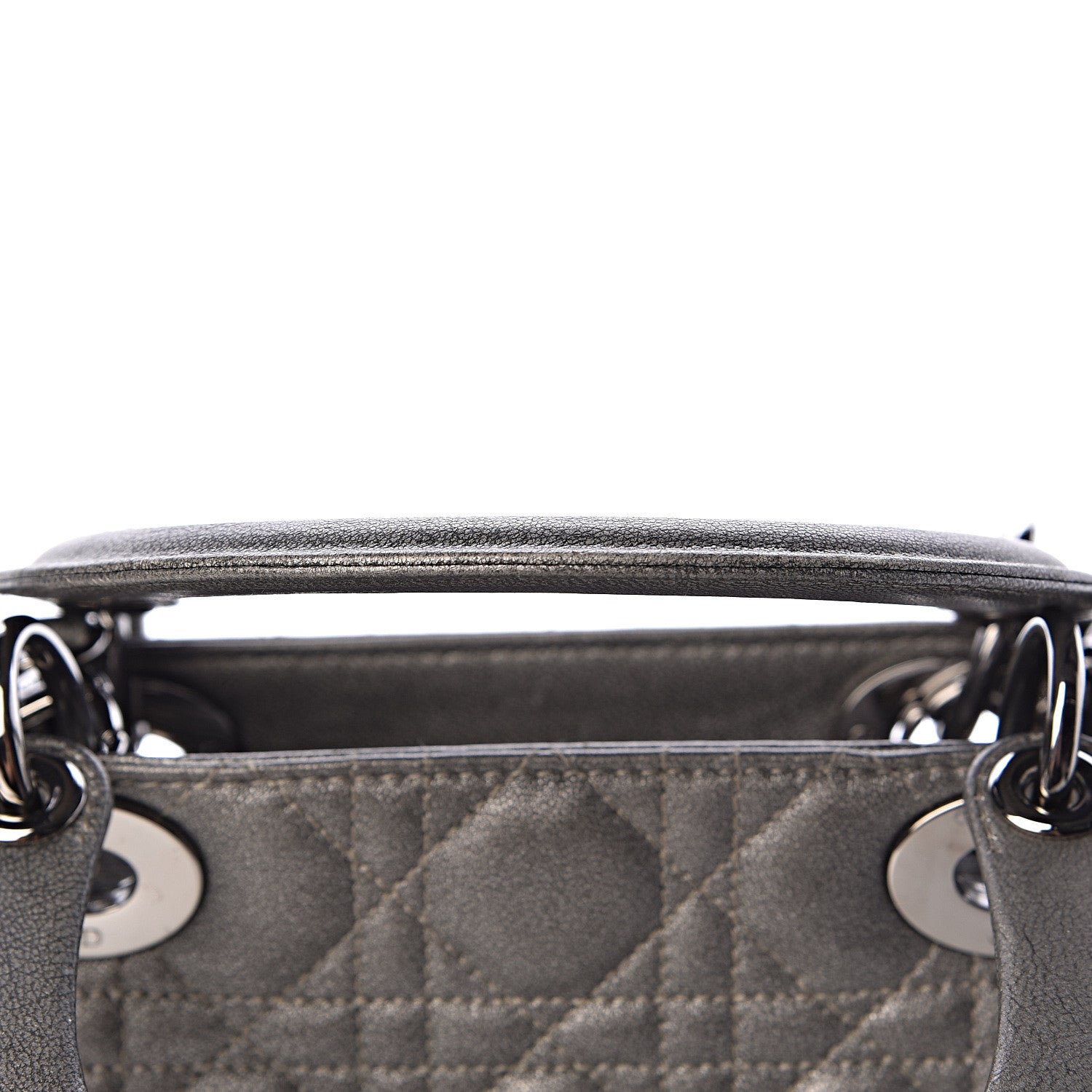 Christian Dior Metallic Lambskin Cannage Medium Lady Dior Gunmetal 9 of 15
