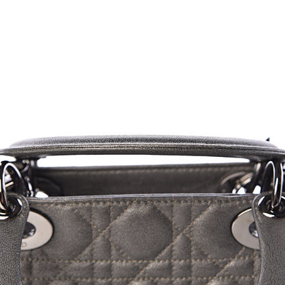 Christian Dior Metallic Lambskin Cannage Medium Lady Dior Gunmetal 9 of 15