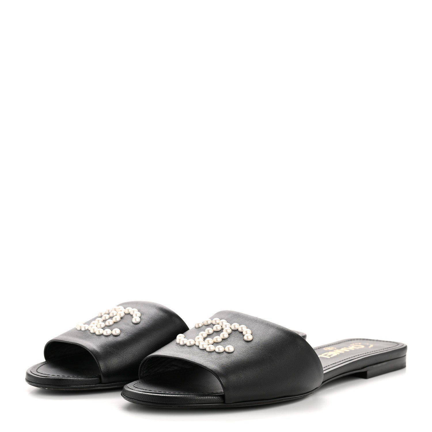 Chanel Lambskin Pearl CC Sandals 39 Black 4 of 10