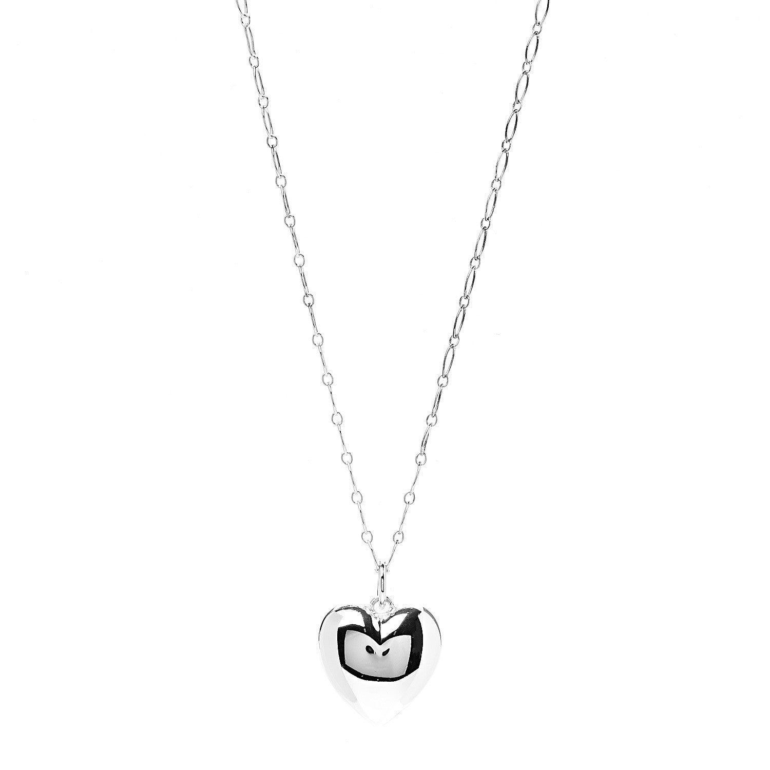 Tiffany Sterling Silver Puffed Heart Pendant Link Necklace 1 of 5