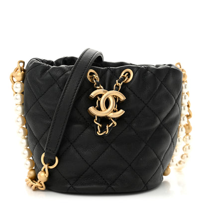 Chanel Calfskin Quilted Pearl Mini About Pearls Drawstring Bucket Bag Black 1 of 11