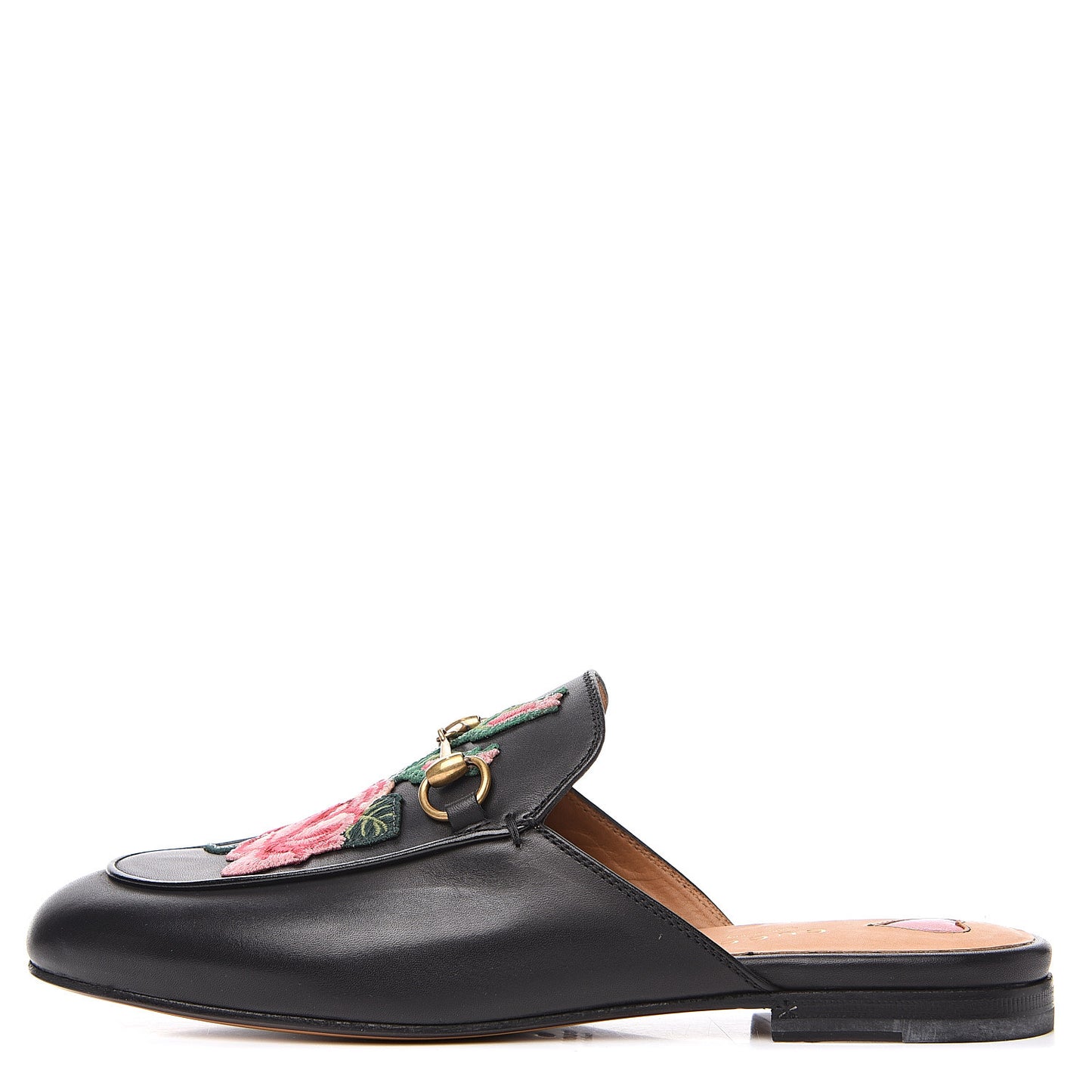 Calfskin Flower Embroidered Womens Princetown Slippers 38 Black