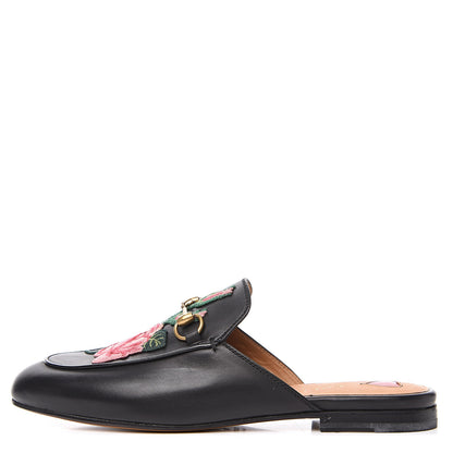 Gucci Calfskin Flower Embroidered Womens Princetown Slippers 38 Black 1 of 11