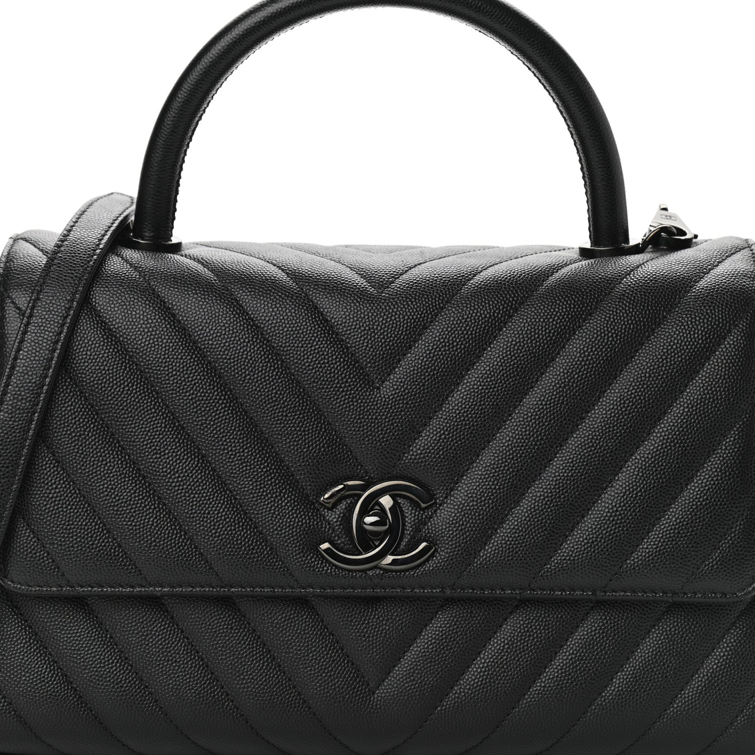 Chanel Caviar Chevron Quilted Small Coco Handle Flap So Black 8 of 10