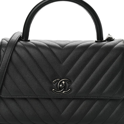 Chanel Caviar Chevron Quilted Small Coco Handle Flap So Black 8 of 10