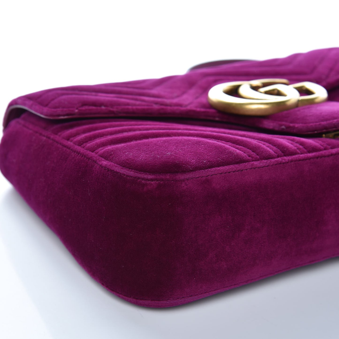 Velvet Matelasse Medium GG Marmont Shoulder Bag Fuchsia Violet Cyclamen