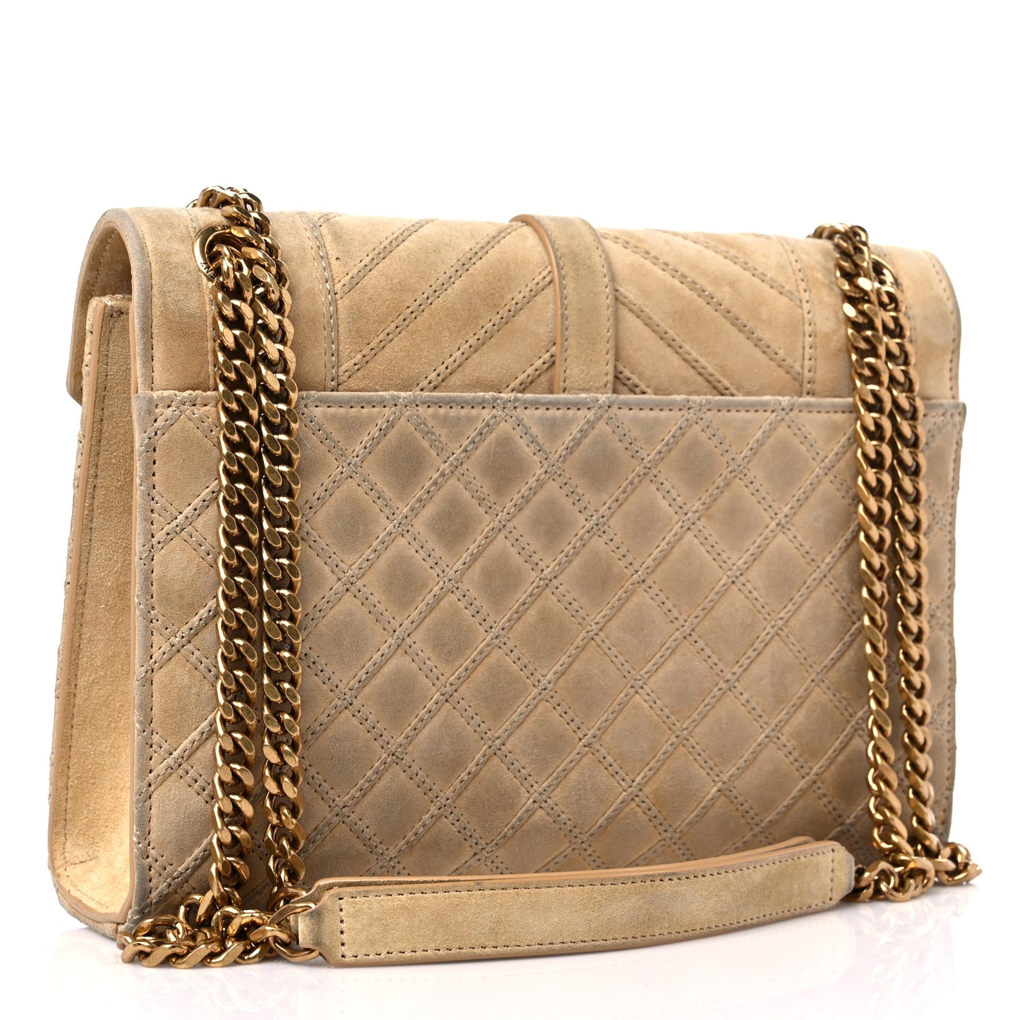 Suede Mixed Matelasse Triquilt Medium Monogram Envelope Satchel Sea Salt