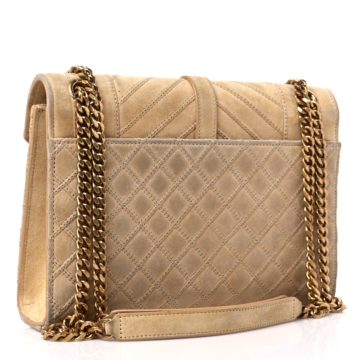 Saint Laurent Suede Mixed Matelasse Triquilt Medium Monogram Envelope Satchel Sea Salt 3 of 14