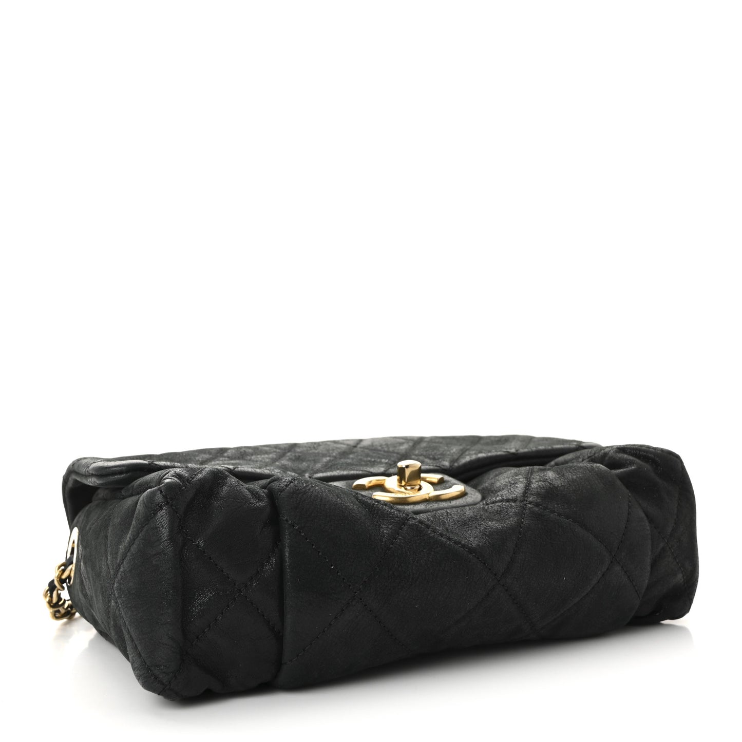Iridescent Calfskin Quilted Small Chic Quilt Flap Black
