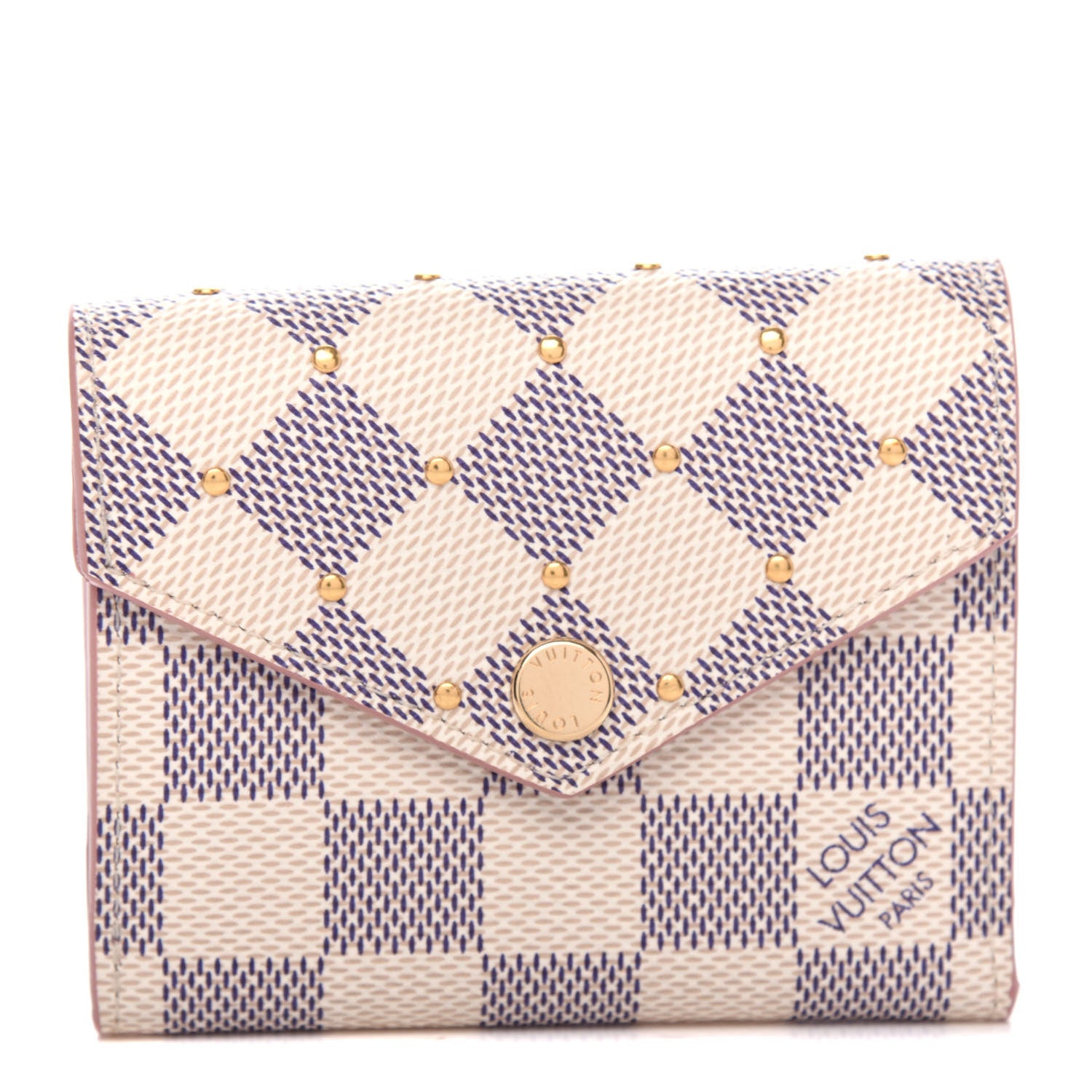 Louis Vuitton Damier Azur Studded Zoe Wallet Rose Ballerine 1 of 7