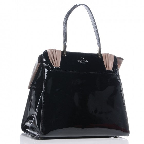 Patent Raffia Leopard Print Medium Aphrodite Bow Satchel Black