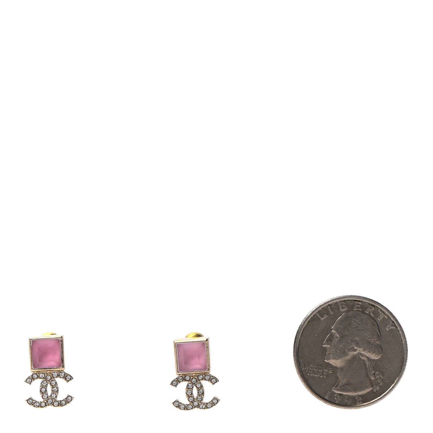 Chanel Metal Crystal CC Earrings Gold Pink 2 of 4