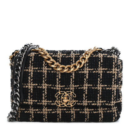 Chanel Tweed Quilted Medium Chanel 19 Flap Black Beige 1 of 9
