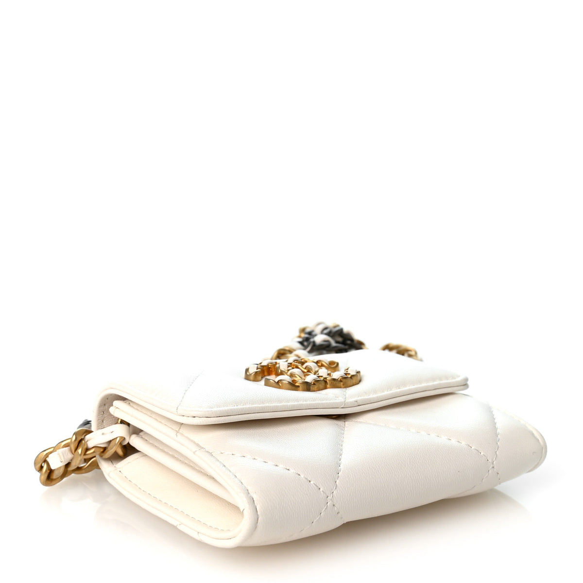 Chanel Lambskin Quilted Chanel 19 Flap Coin Purse With Chain White 4 of 11